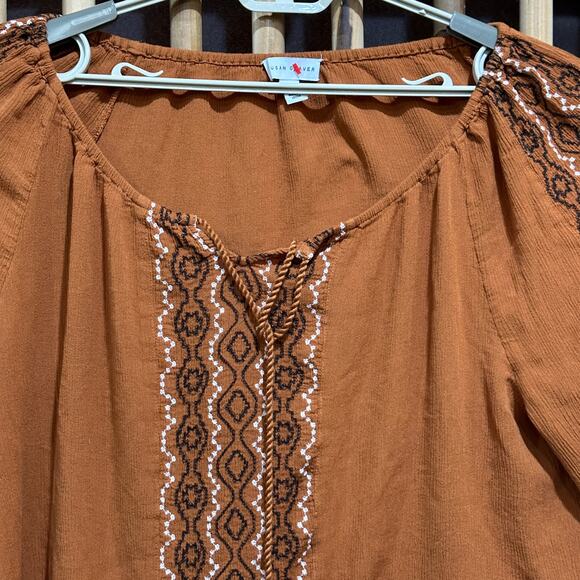 Susan Graver Womens Tunic Top Plus 2X Petite Brown Boho Long Sleeve Bohemian - Picture 4 of 7